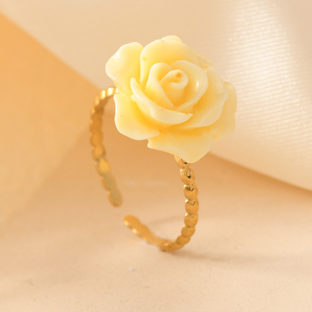 New Pink Embossed Flower Shell Pink Synthetic Rose Ring